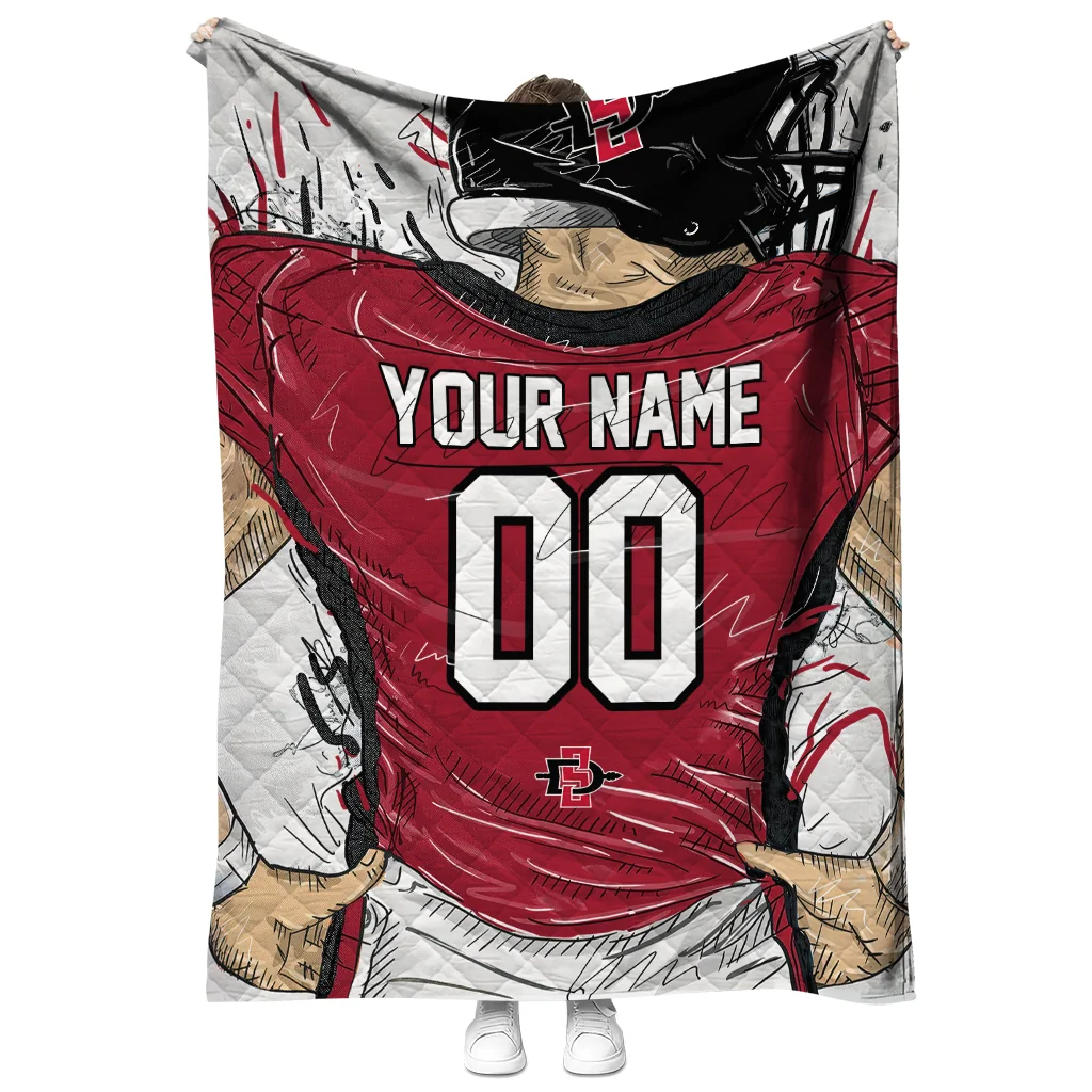 personalized san diego state aztecs player sketch red gray quilt blanket fashion forward
