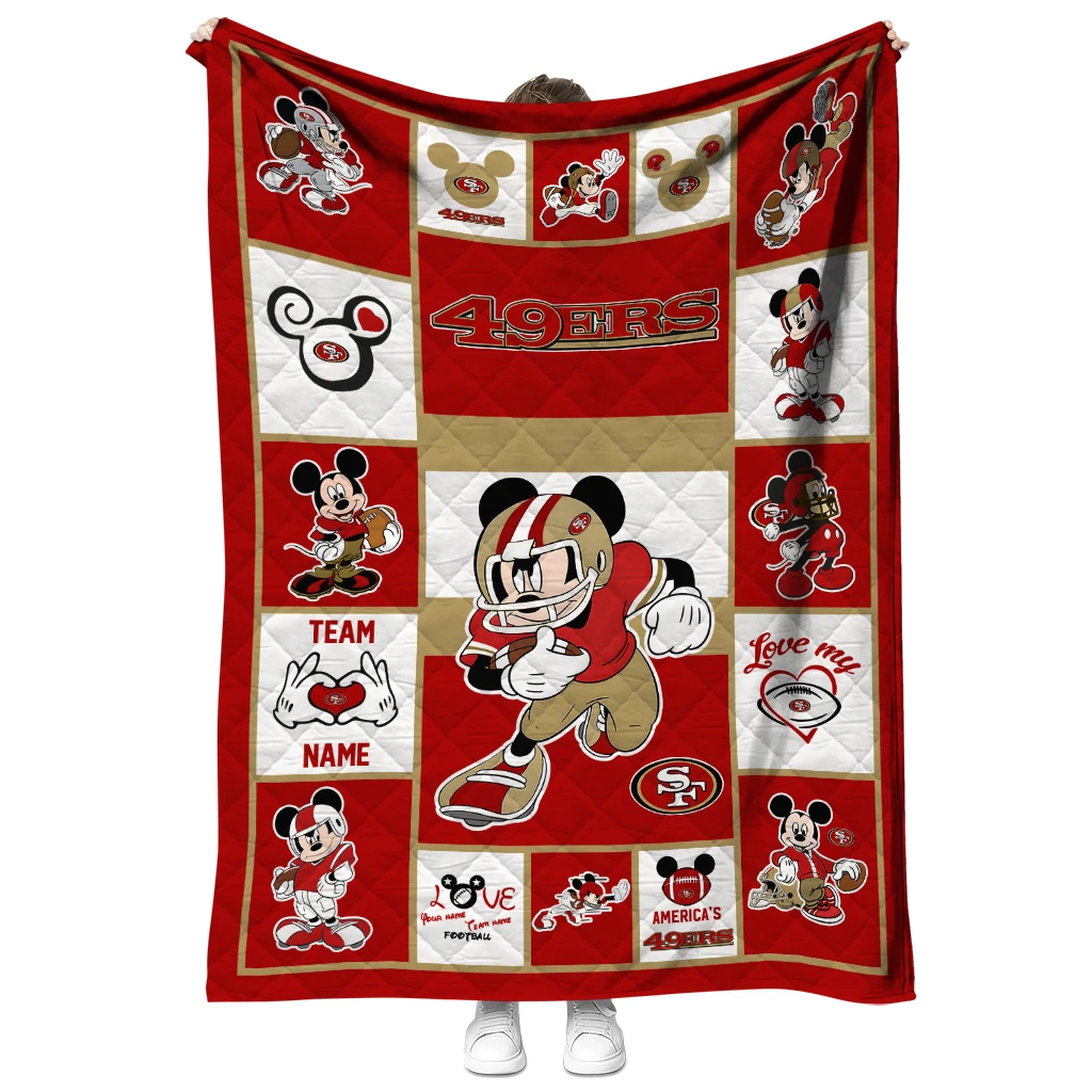 personalized san francisco 49ers mickey crimson red white quilt blanket fashion forward personalized san francisco 49ers mickey crimson red white quilt blanket fashion forward