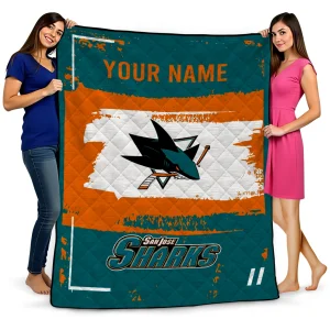 personalized san jose sharks grunge patch teal white quilt blanket best selling
