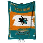 personalized san jose sharks grunge patch teal white quilt blanket best selling