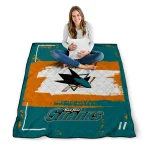 personalized san jose sharks grunge patch teal white quilt blanket best selling