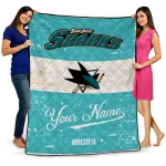 personalized san jose sharks pinstripe lines teal white quilt blanket best selling