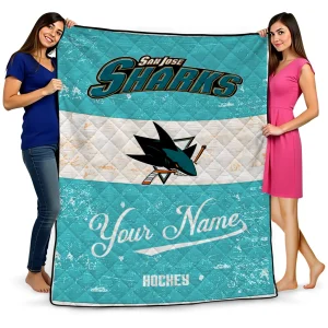 personalized san jose sharks pinstripe lines teal white quilt blanket best selling