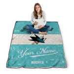 personalized san jose sharks pinstripe lines teal white quilt blanket best selling