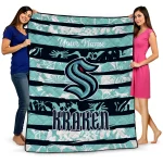 personalized seattle kraken layered florals blue white quilt blanket best selling