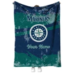 personalized seattle mariners brushstroke layers navy blue quilt blanket best selling
