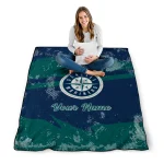 personalized seattle mariners brushstroke layers navy blue quilt blanket best selling