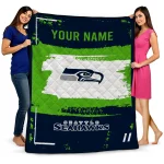 personalized seattle seahawks grunge patch blue white quilt blanket best selling