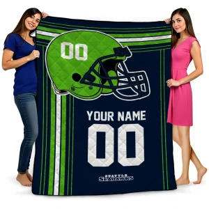 personalized seattle seahawks helmet theme blue quilt blanket best selling