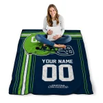 personalized seattle seahawks helmet theme blue quilt blanket best selling