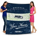 personalized seattle seahawks hibiscus burst blue white quilt blanket best selling