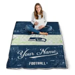 personalized seattle seahawks hibiscus burst blue white quilt blanket best selling