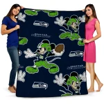 personalized seattle seahawks mickey football blue quilt blanket best selling