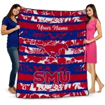 personalized smu mustangs layered florals blue white quilt blanket best selling
