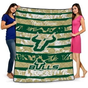 personalized south florida bulls layered florals green white quilt blanket best selling