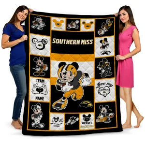 personalized southern miss golden eagles mickey crimson black white quilt blanket best selling