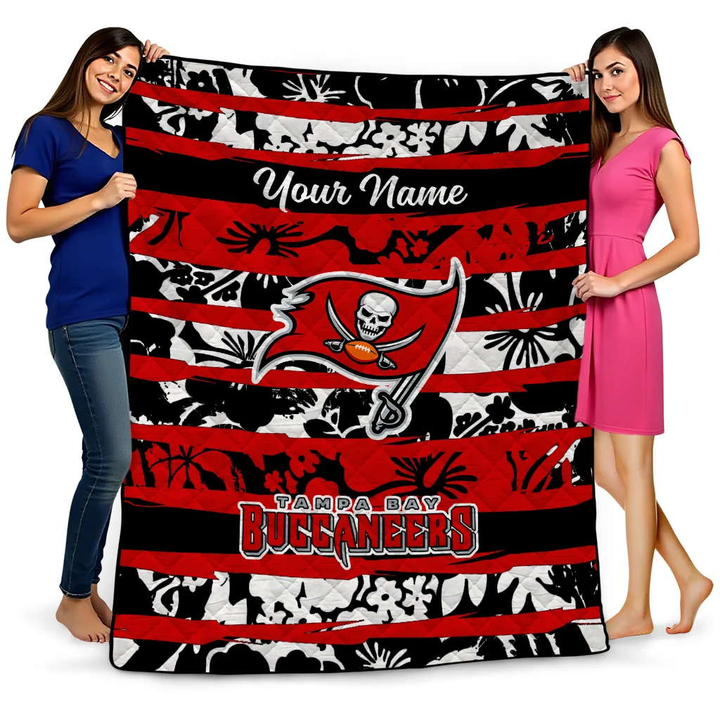 personalized tampa bay buccaneers layered florals red white quilt blanket best selling
