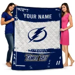 personalized tampa bay lightning grunge patch blue white quilt blanket best selling