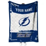 personalized tampa bay lightning grunge patch blue white quilt blanket best selling