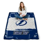 personalized tampa bay lightning grunge patch blue white quilt blanket best selling