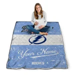personalized tampa bay lightning pinstripe lines blue white quilt blanket best selling