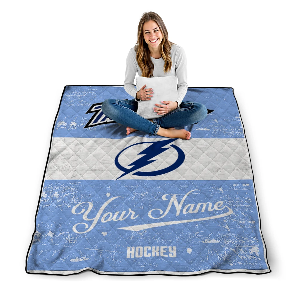 personalized tampa bay lightning pinstripe lines blue white quilt blanket high quality personalized tampa bay lightning pinstripe lines blue white quilt blanket high quality