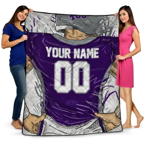 personalized tcu horned frogs player sketch purple gray quilt blanket best selling