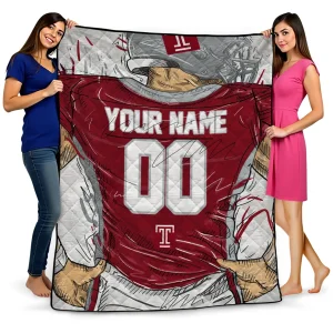 personalized temple owls player sketch red gray quilt blanket best selling
