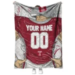 personalized temple owls player sketch red gray quilt blanket best selling
