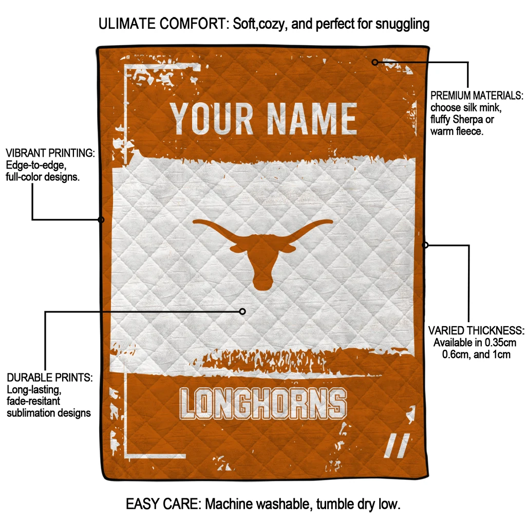 personalized texas longhorns grunge patch orange white quilt blanket latest model personalized texas longhorns grunge patch orange white quilt blanket latest model