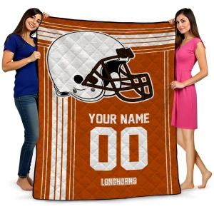 personalized texas longhorns helmet theme orange quilt blanket best selling