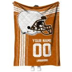 personalized texas longhorns helmet theme orange quilt blanket best selling