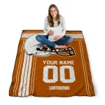 personalized texas longhorns helmet theme orange quilt blanket best selling