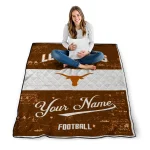 personalized texas longhorns hibiscus burst orange white quilt blanket best selling