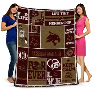 personalized texas state bobcats helmet passion maroon quilt blanket best selling