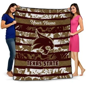 personalized texas state bobcats layered florals maroon white quilt blanket best selling