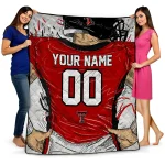 personalized texas tech red raiders player sketch red gray quilt blanket best selling