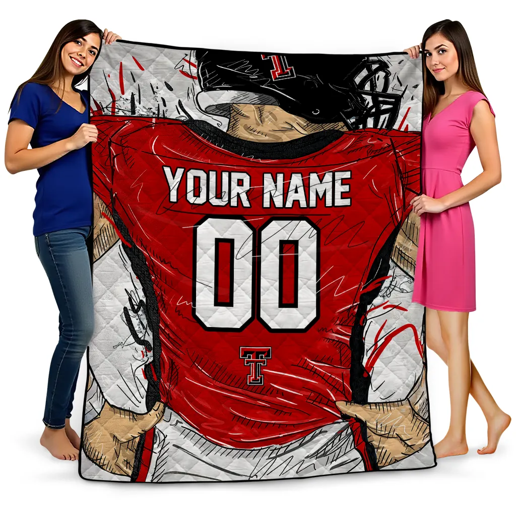 personalized texas tech red raiders player sketch red gray quilt blanket best selling