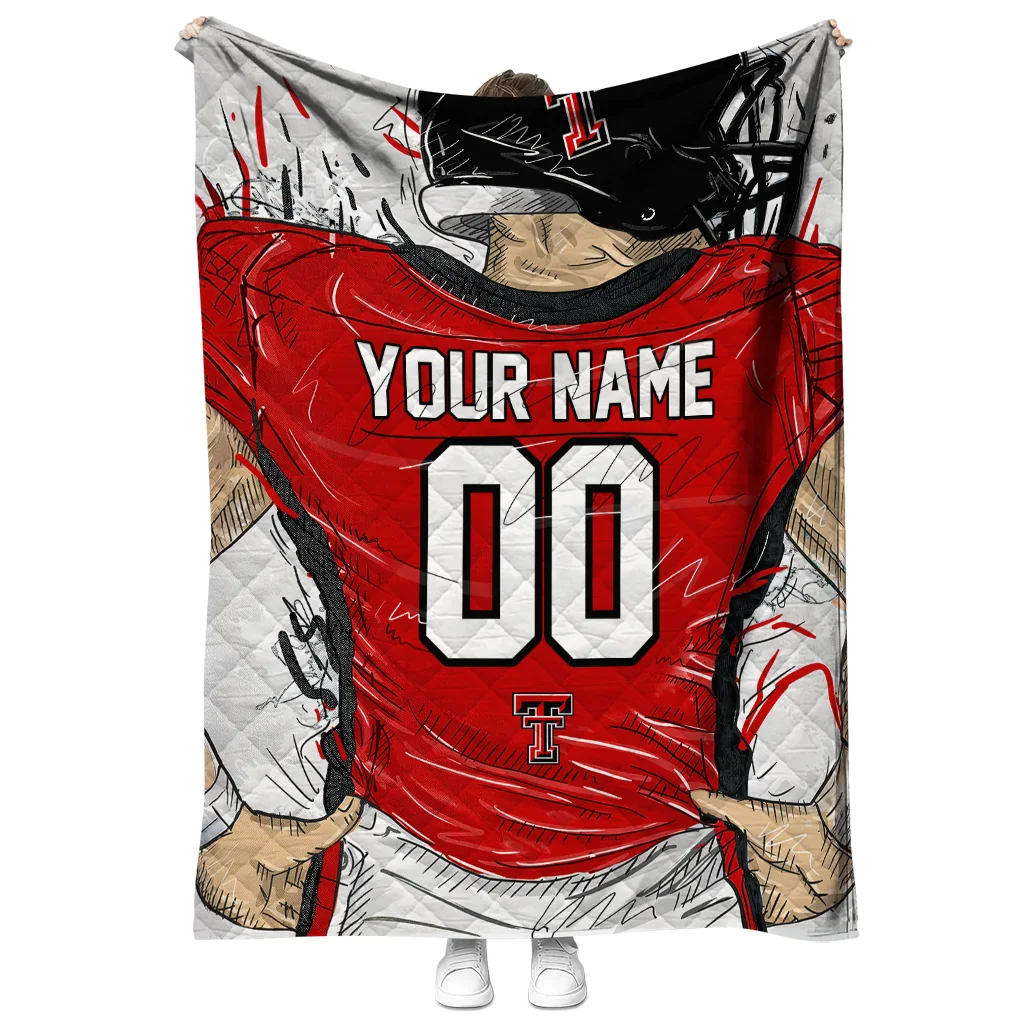 personalized texas tech red raiders player sketch red gray quilt blanket fashion forward