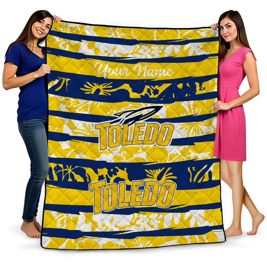 personalized toledo rockets layered florals blue white quilt blanket best selling