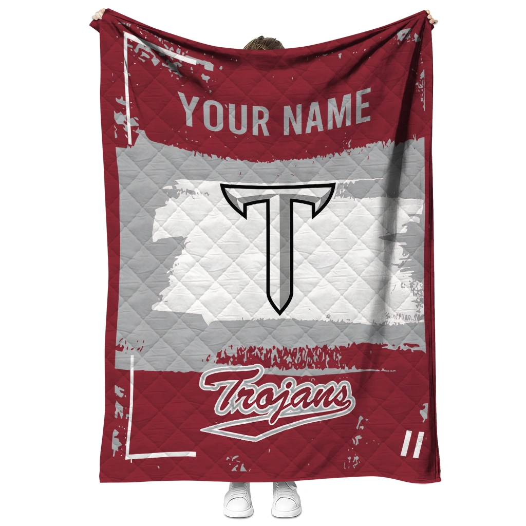 personalized troy trojans grunge patch red white quilt blanket fashion forward