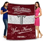 personalized troy trojans hibiscus burst red white quilt blanket best selling