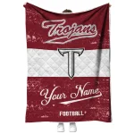 personalized troy trojans hibiscus burst red white quilt blanket best selling