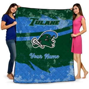 personalized tulane green wave brushstroke layers green quilt blanket best selling