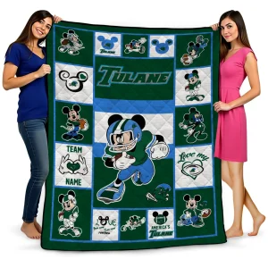 personalized tulane green wave mickey crimson green white quilt blanket best selling