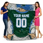 personalized tulane green wave player sketch green gray quilt blanket best selling