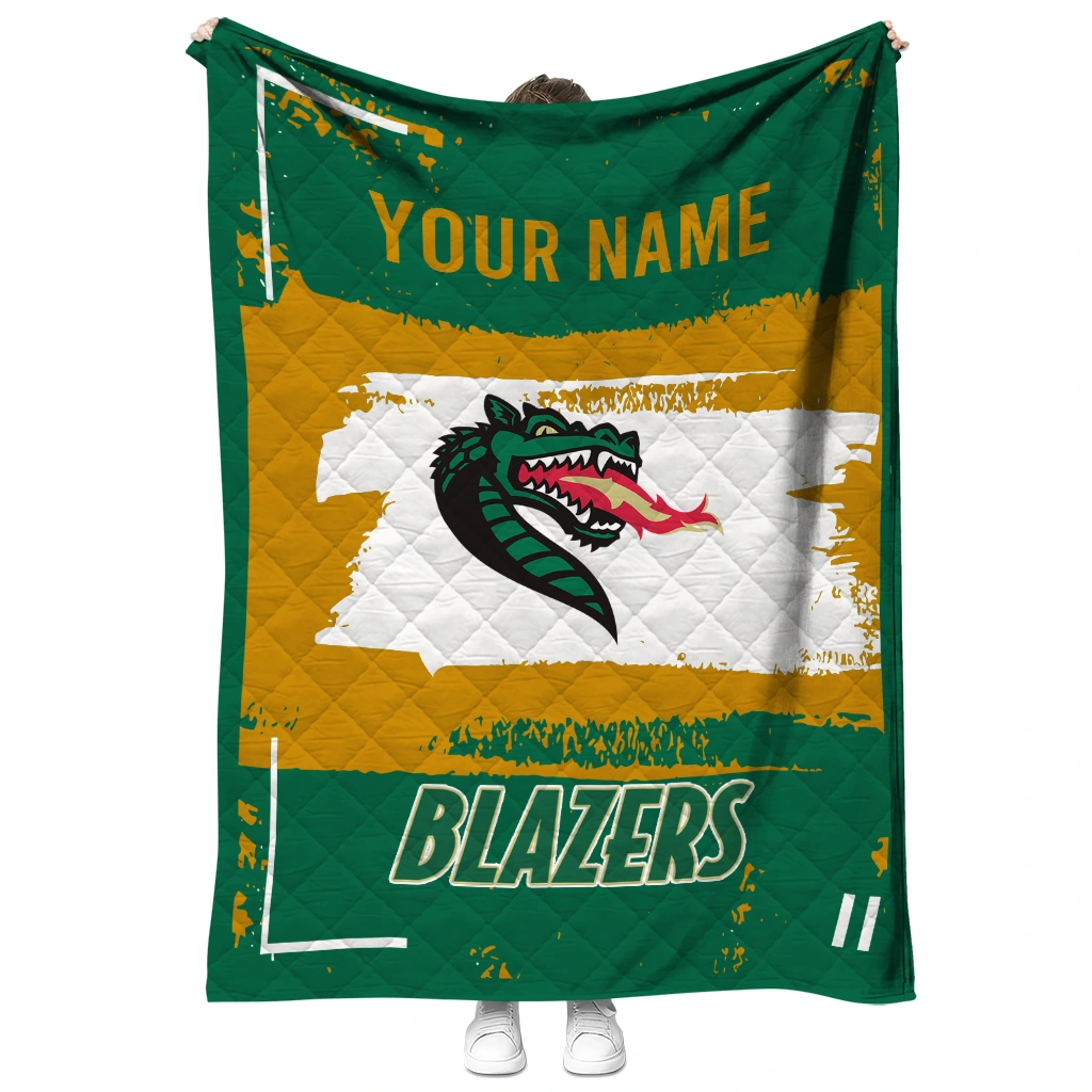 personalized uab blazers grunge patch green white quilt blanket fashion forward