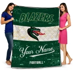 personalized uab blazers hibiscus burst green white quilt blanket best selling
