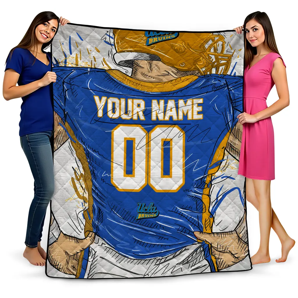 personalized ucla bruins player sketch blue gray quilt blanket best selling