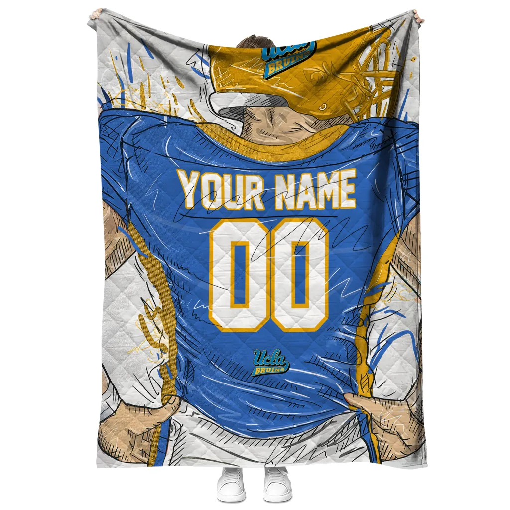 personalized ucla bruins player sketch blue gray quilt blanket fashion forward